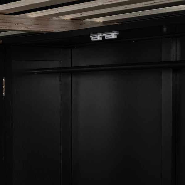 English Elm Full Size Loft Bed with Rgb Lighting Usb Charging Desk Wardrobe and Storage Shelves Red LT000387AAJ