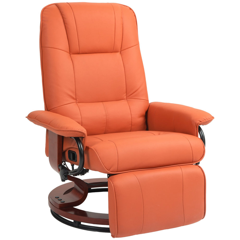 English Elm HOMCOM Orange Faux Leather Recliner Chair with Swivel Wood Base, 145° Manual Recline & Footrest Plush Upholstery W2225P217430