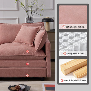 English Elm 105" L-shaped Chenille Sectional with Ottoman Pocket Spring Living Room Sofa Pink W1097S00232