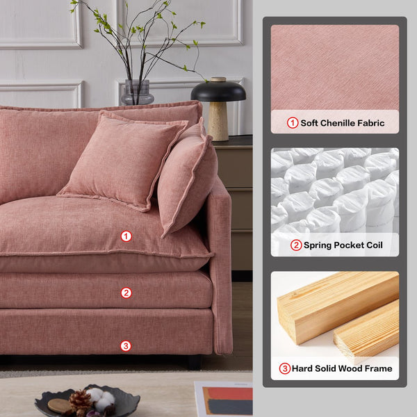 English Elm 105" L-shaped Chenille Sectional with Ottoman Pocket Spring Living Room Sofa Pink W1097S00232