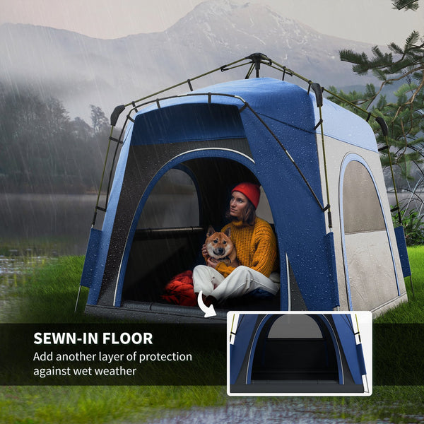 English Elm Outsunny 4 Person Hydraulic Pop up Camping Tent with Ventilated Windows Carry Bag W2225P229407