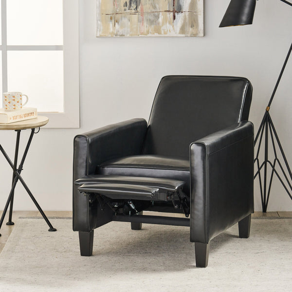 English Elm Christopher Knight Home® - Black Black Fax Leather Push Back Chair — Ergonomic PU Leather Recliner, Plush Padding, Durable Frame 52422.00PUBLK