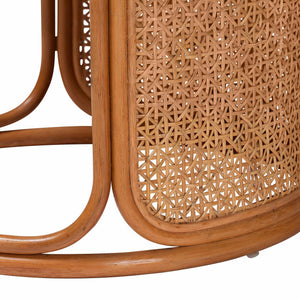 English Elm Bohemian Hand-woven Rattan Round End Table with Open Geometric Base for Living Rooms B2750P467757