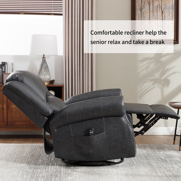 English Elm Heat Massage Rocker Swivel Recliner Chair with Lumbar Relief Nodes for Living Room Grey W3224S00030