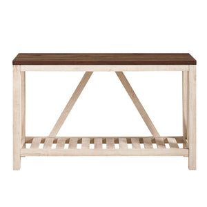 English Elm Walker Edison - Farmhouse A-Frame Entry Table With Lower Shelf - Dark Walnut/White Oak