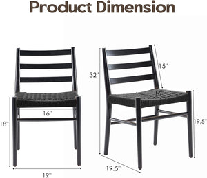 English Elm Dining Chairs with Handwoven Rope Seats and Iron Frame Mid Century Modern Set of 2 Black T3623P438626