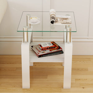 English Elm Set Of 2 Modern Square Side Tables - Sleek Tempered Glass & Mdf For Stylish Living Room Decor W241P300308-GIGA