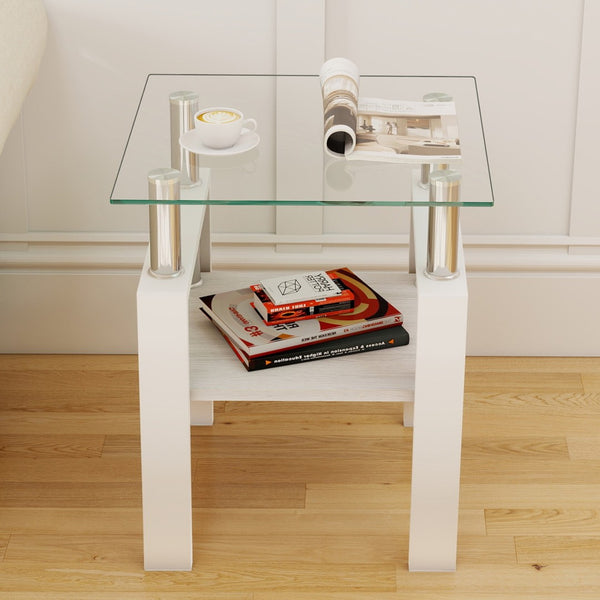 English Elm Set Of 2 Modern Square Side Tables - Sleek Tempered Glass & Mdf For Stylish Living Room Decor W241P300308-GIGA