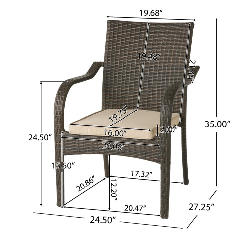 English Elm Outdoor Wicker Patio Chair Set of Four Stackable Iron Frame with Cushions N769P334782A