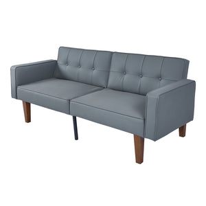 English Elm 2131pu-bk,bright Pu Leather Sofa with Low Profile Design and Industrial Accent Feet Gray W308P182966