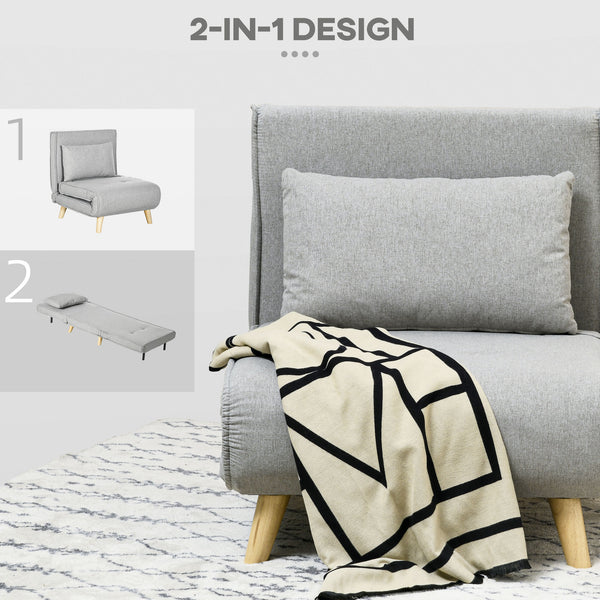 English Elm HOMCOM Convertible Chair Bed with 6-Position Backrest, Linen Feel Sleeper Chair, Space-Saving Bed W2225P217713