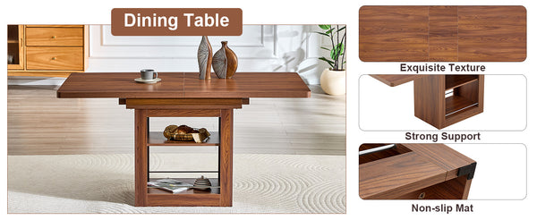 English Elm Expandable Walnut Dining Set with Six Upholstered Chairs for Modern Home Interiors W1151S04710