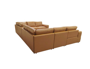English Elm Premium Leather Match Sectional with Dual Recliners Console and Cup Holders Included Ginger B2748S00155