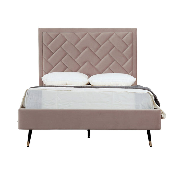 English Elm Crosby Upholstered Velvet Full Bed with Chevron-Stitched Headboard, Solid Slats, No Box Spring Needed Blush B365S00028