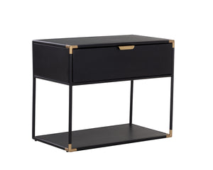 Sunpan Doone Nightstand: Handcrafted Matte Black Metal End Table with Brass Accents & Soft Close Drawers