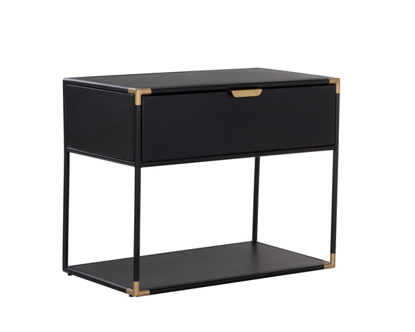 Sunpan Doone Nightstand: Handcrafted Matte Black Metal End Table with Brass Accents & Soft Close Drawers