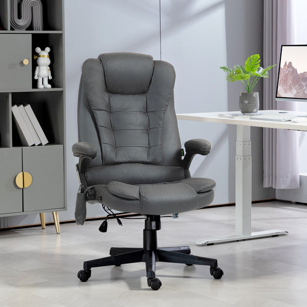 English Elm HOMCOM High-Back Executive Massage Chair with 6-Point Vibration, Lumbar Heat, Recline & Remote Dark Gray W2225P250026