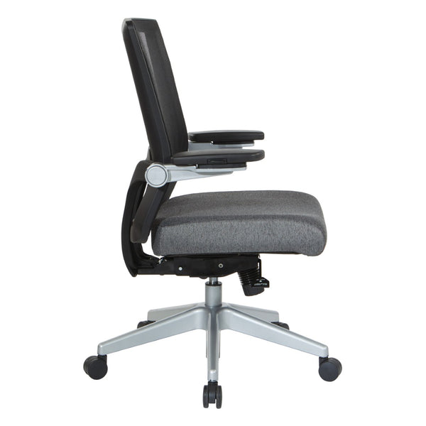 OSP Home Furnishings Black Mesh Back Ergonomic Office Chair with Flip Arms Lumbar Support and Synchro Tilt Charcoal 867-B26N64R