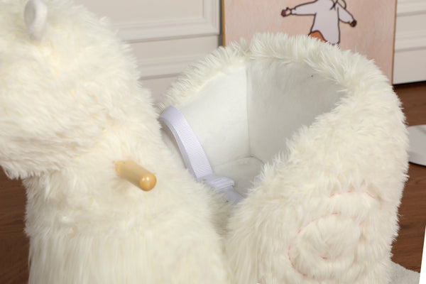 English Elm Kids Alpaca Plush Rocking Toy with Lullaby Sounds Jingle Bells and Safety Belt W3723P374144