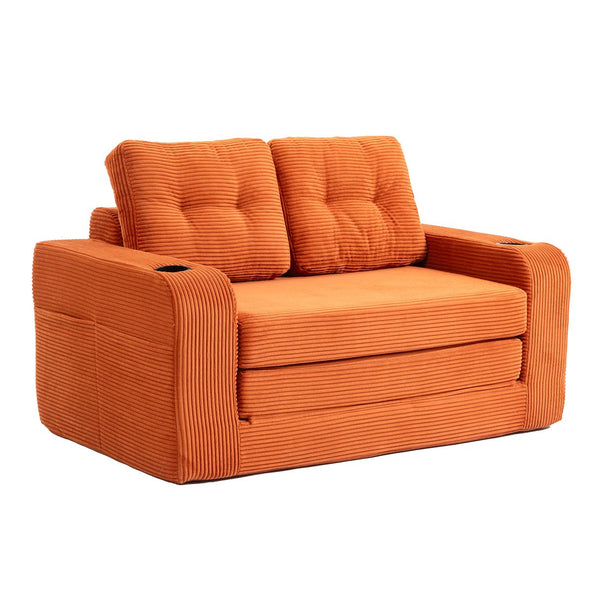 English Elm Convertible Floor Sofa Bed with Memory Foam and Ribbed Corduroy for Small Spaces Orange W395P438028