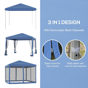 English Elm Outsunny 10' X 10' Instant Pop Up Canopy Tent With Bug Netting & Carry Bag For Outdoor Events, Blue W2225P174181-GIGA