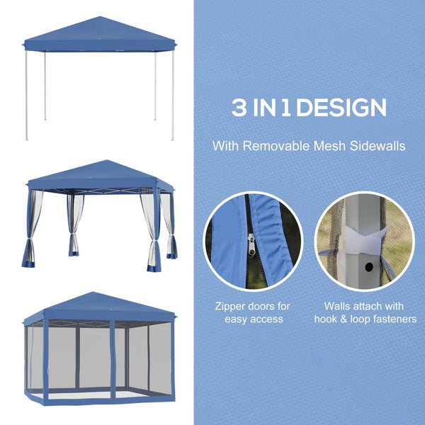English Elm Outsunny 10' X 10' Instant Pop Up Canopy Tent With Bug Netting & Carry Bag For Outdoor Events, Blue W2225P174181-GIGA
