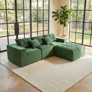 English Elm 101" Modular Cloud Sectional Corduroy Upholstered Sofa Reversible Chaise Living Room Green W1170S00055