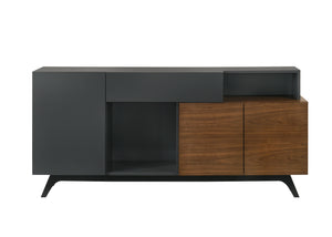 English Elm Destin Walnut+Black Ceramic Server with Drawer & 2/3 Extension, Veneer Finish, Stylish Storage B2726P246632