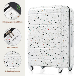 English Elm Luggage 3 Piece Hard Shell Abs Pc Spinner Set with Usb Port Airline Carry-on N726P264892W
