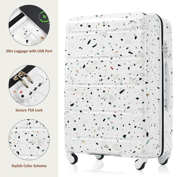 English Elm Luggage 3 Piece Hard Shell Abs Pc Spinner Set with Usb Port Airline Carry-on N726P264892W