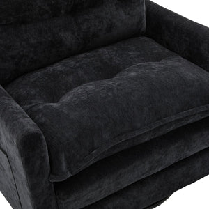 English Elm UNITED Swivel Barrel Chair with Chenille Upholstery, 360° Smooth Rotation, Padded Arm Comfort and Side Pockets for Living Room Relaxation Black W1568P290088