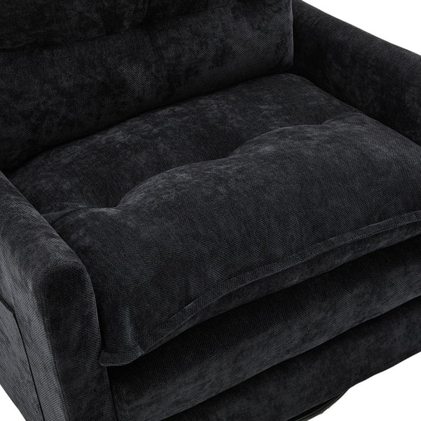 English Elm UNITED Swivel Barrel Chair with Chenille Upholstery, 360° Smooth Rotation, Padded Arm Comfort and Side Pockets for Living Room Relaxation Black W1568P290088