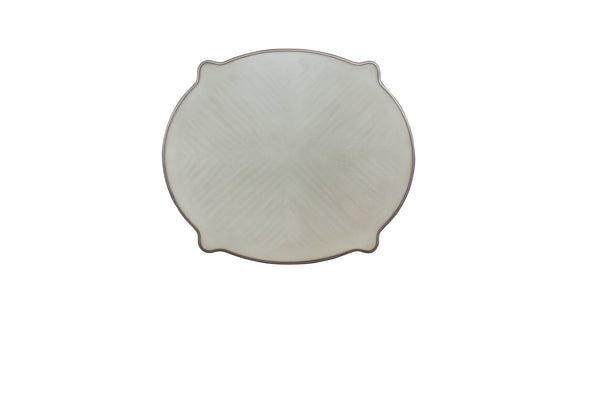 English Elm Dresden Vintage Bone White Resin Coffee Table with Two Felt-Lined Drawers and Scalloped Floral Trim Ivory 59 L x 50 W x 8 H B2726P281469
