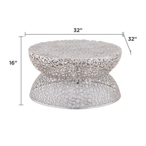 English Elm T3704-35 Round Aluminum Lattice Coffee Table with Sculptural Cutout Design for Modern Lofts Silver B009P417514