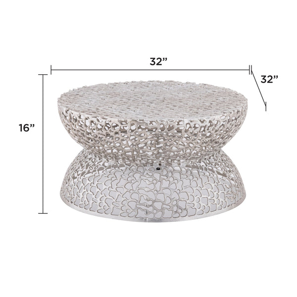English Elm T3704-35 Round Aluminum Lattice Coffee Table with Sculptural Cutout Design for Modern Lofts Silver B009P417514