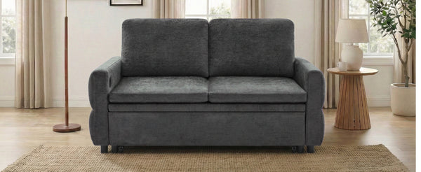 English Elm Convertible Chenille Sleeper Loveseat with Usb Ports and Reclining Backrest for Small Spaces Grey N719P390439E