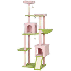 English Elm Large Floral Cat Tree 74 Inch Teddy Fleece Multi Level Tower with Sisal Scratching Posts T3971P412966