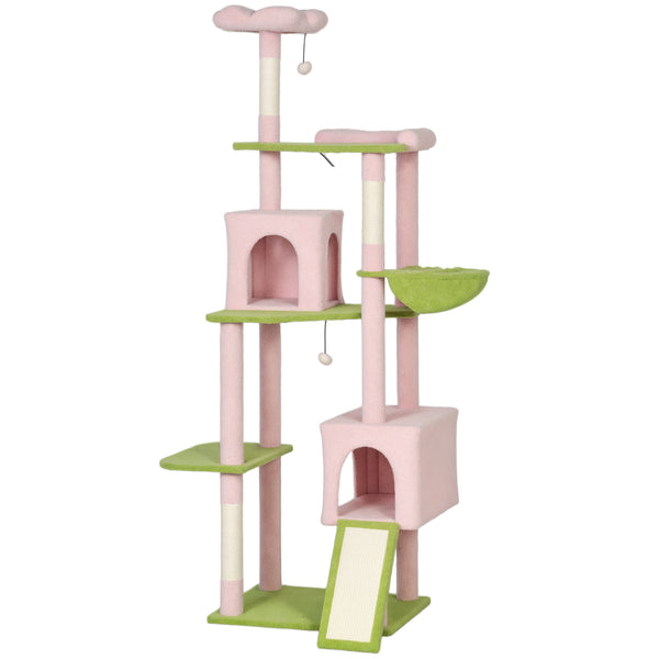 English Elm Large Floral Cat Tree 74 Inch Teddy Fleece Multi Level Tower with Sisal Scratching Posts T3971P412966