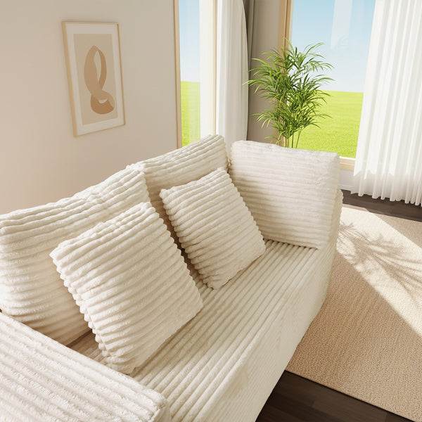 English Elm 135.5" Beige Corduroy U-shaped Sectional Six-seater with Reversible Chaise for Living Rooms W3276S00019