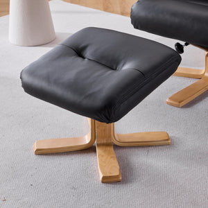 English Elm Black Pu Leather Swivel Accent Chair with Ottoman Heated Massage Wood Base Lounge W3248P465018