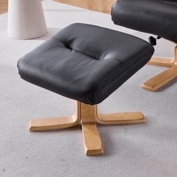 English Elm Black Pu Leather Swivel Accent Chair with Ottoman Heated Massage Wood Base Lounge W3248P465018