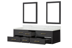 English Elm Black Double Bath Vanity 72" W x 22" D with Carrara Marble Top, Soft-Close Drawers & Dual 34" Mirrors B2731S01574