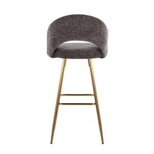 English Elm Fixed-height Metal Frame Barstools with Upholstered Seats and Geometric Footrest Set of 2 Gold,Grey B202S01935