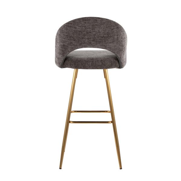English Elm Fixed-height Metal Frame Barstools with Upholstered Seats and Geometric Footrest Set of 2 Gold,Grey B202S01935