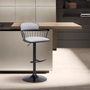English Elm Nash Swivel Adjustable Barstool Padded Gray Seat Black Wood Metal Kitchen Island B2736P464842