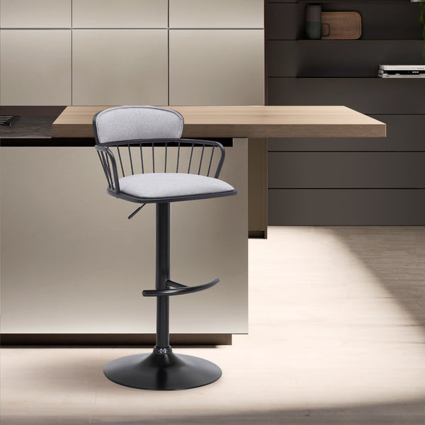 English Elm Nash Swivel Adjustable Barstool Padded Gray Seat Black Wood Metal Kitchen Island B2736P464842