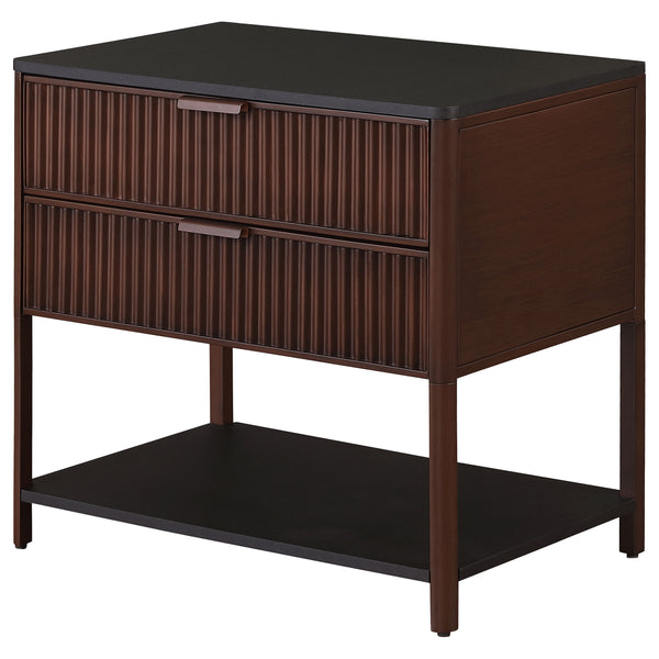 English Elm Tova Fluted 2-drawer Metal Frame Side Table with Open Shelf for Bedroom Living Room B062P451995