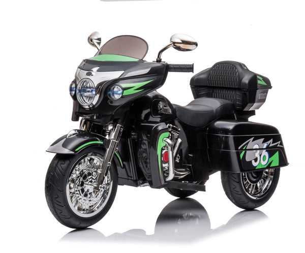 English Elm 12v Kids Electric Ride on Motorcycle with Led Lights Bluetooth Music and Storage Trunk Black W1760P237295