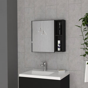 English Elm Medicine Mirrored Wall Cabinet with Raised Top, Modular External Shelves & Three Interior Shelves for Organized Storage and Stylish Bathroom Functionality Black 23.62 L x 19.68 W x 5.91 H B097133142