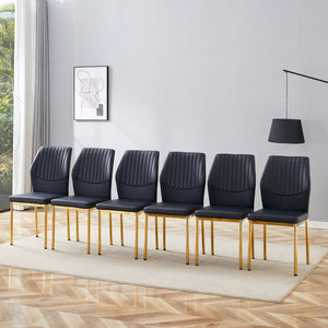 English Elm Luxury Dining Chair Set Of 6 - Black Pu Upholstery With Gold Metal Legs For Modern Elegance & Comfort W1151P282698